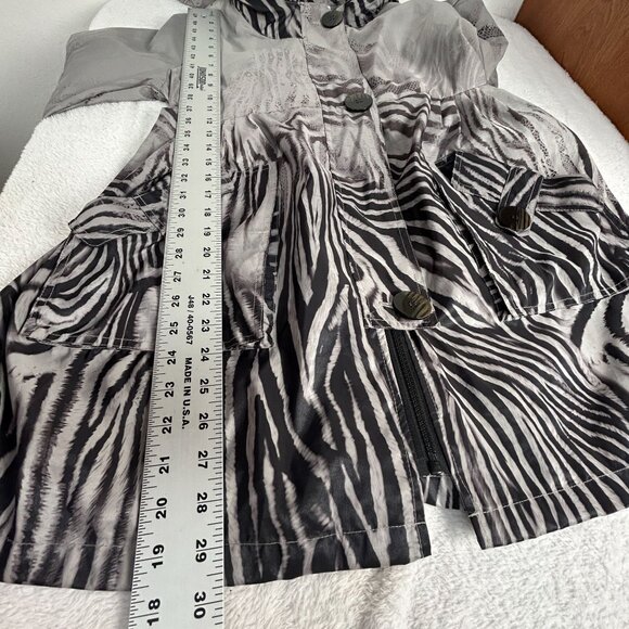 Dorman Womens Zebra Print Button Front Hooded Coat Jacket Medium Gray Pockets - Picture 10 of 11